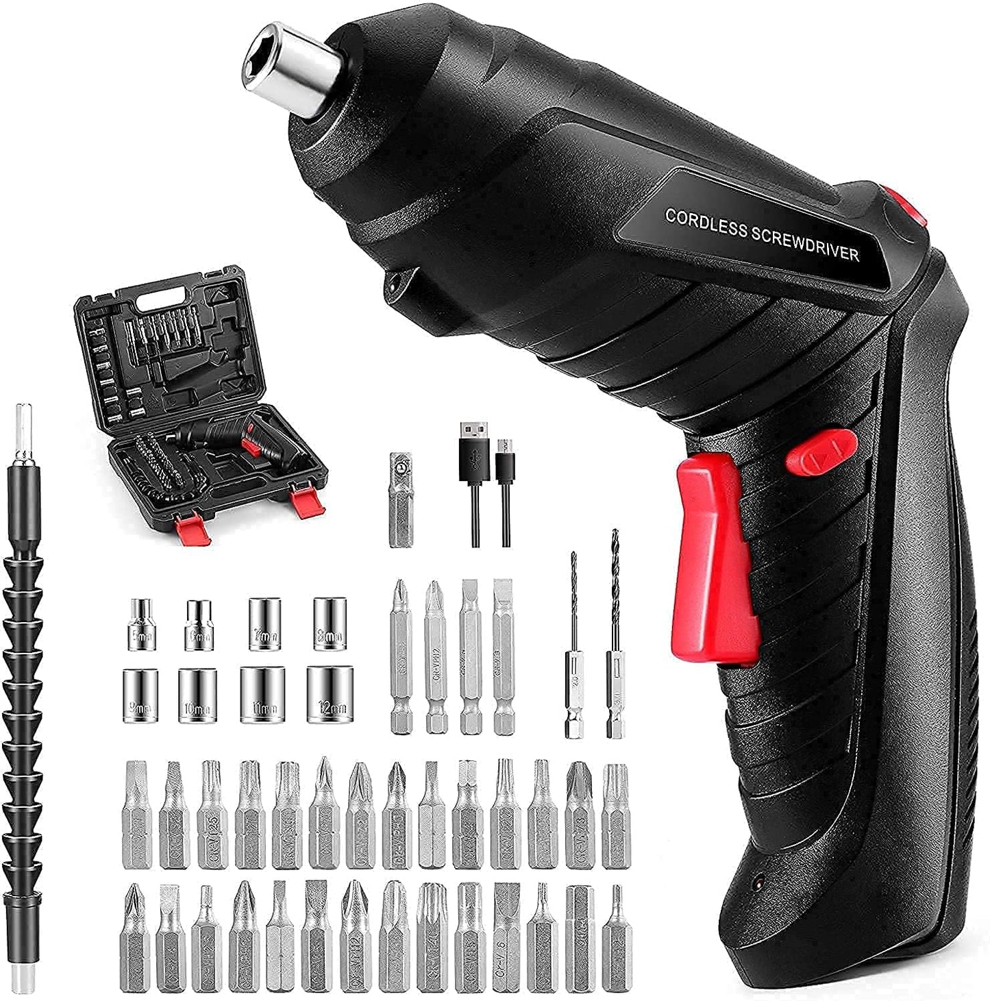 47-in-1 Cordless Drill & Screwdriver Kit USB Charging, Flexible Shaft, Home & DIY Essential